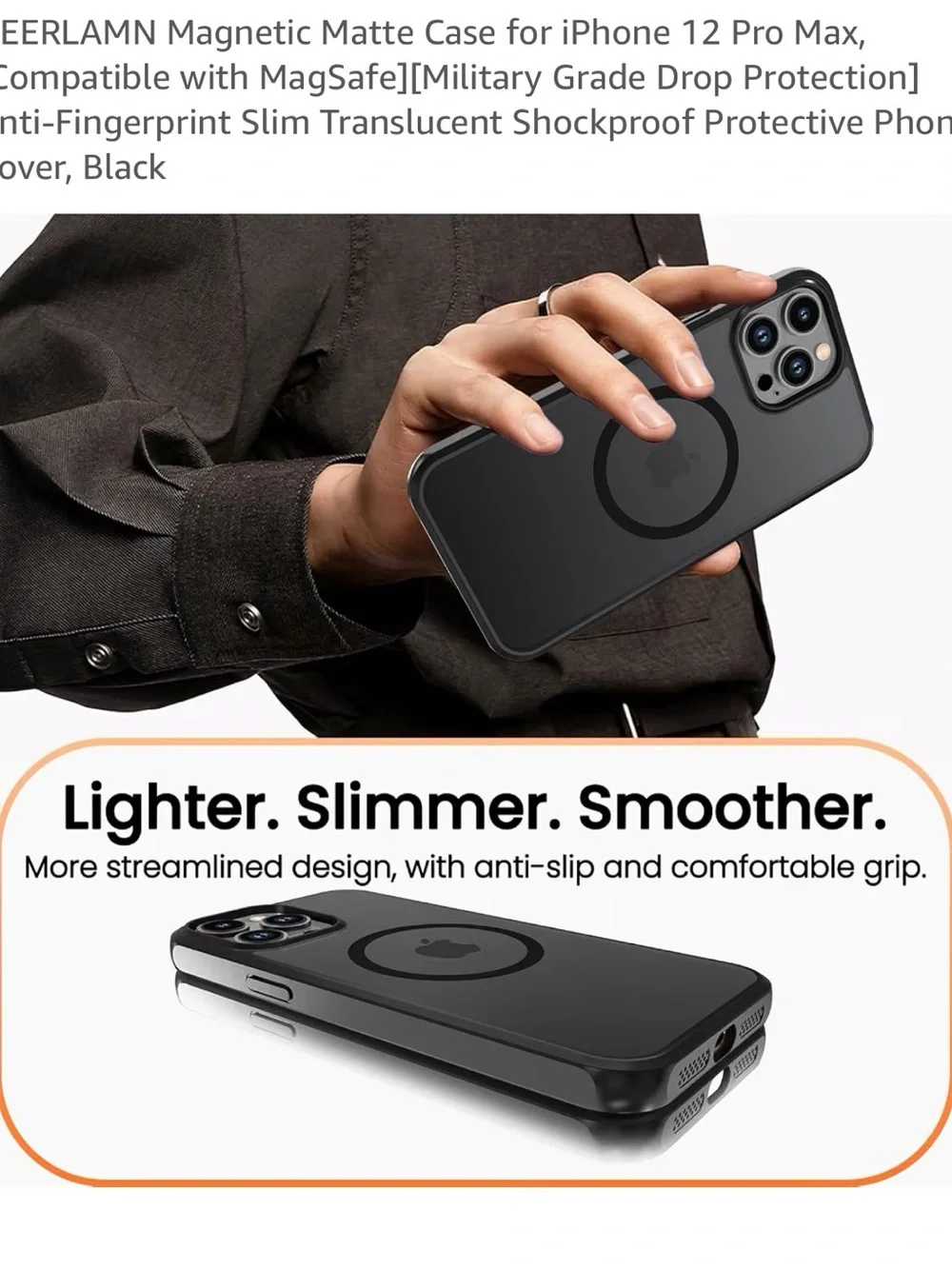 Magnetic Matte over Black Case for iPhone 12 Pro Max - MagSafe Ready